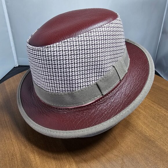 Eco Soho Leather / Fabric Fedora American Hat Makers | Burgundy | Medium RARE - Picture 1 of 10